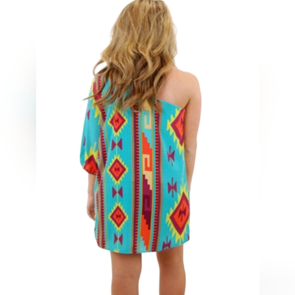 DEJAVU  Women's Mini Dress Green abstract Print 1‎ Shoulder Size S Small - Picture 5 of 13